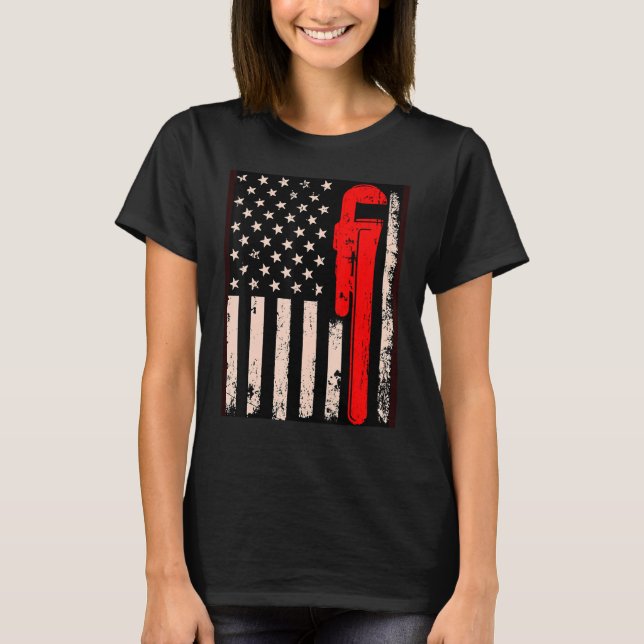 Camiseta American Plumber Flag Patriotic Plumbing Wrench Pi (Frente)