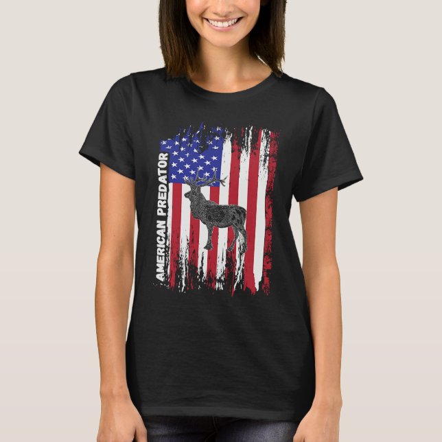 Camiseta American Predator Patriotic American Flag ELK Hunt (Frente)