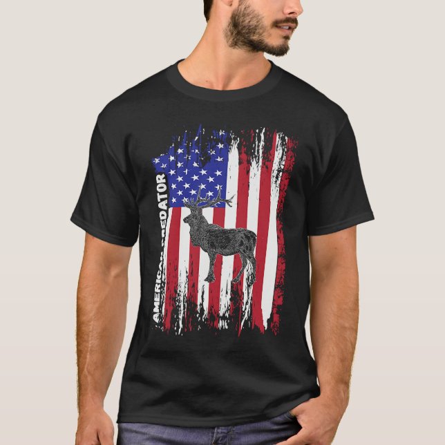 Camiseta American Predator Patriotic American Flag ELK Hunt (Frente)