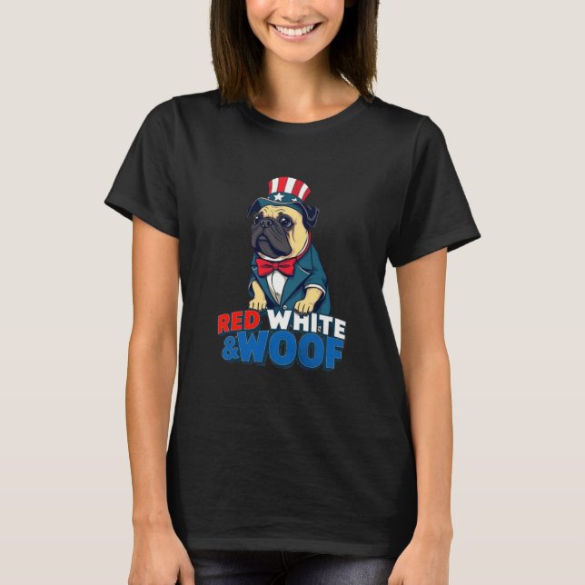 Camiseta American Pug Red White e Woof (Frente)
