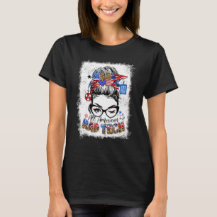 Camiseta American Rad Tech Usa Flag Leopard Messy Bun 4th O