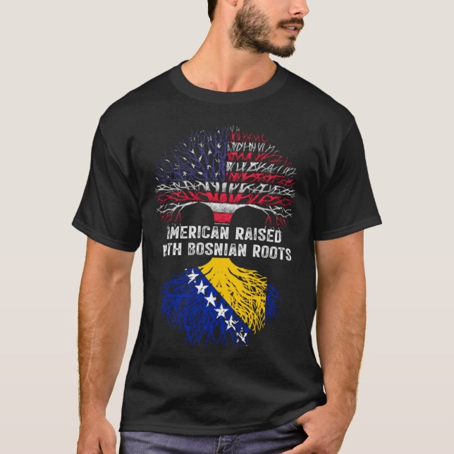 Camiseta American Raised with Bosnian Roots Bosnia (Frente)