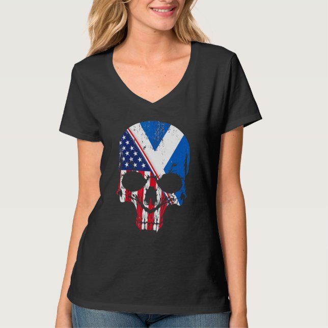 Camiseta American Raised With Scottish Roots Skull Idea & U (Frente)