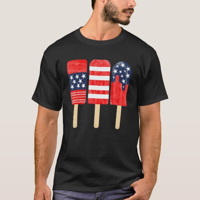 Camiseta American Red White Blue 4th of July USA Ice Cream (Frente)