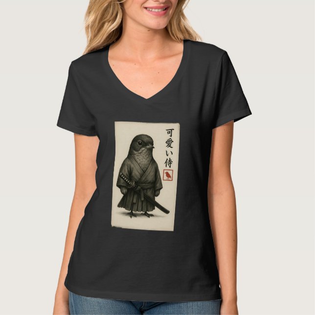 Camiseta American Robin Samurai Ink Art Sumi-e Style Novelt (Frente)