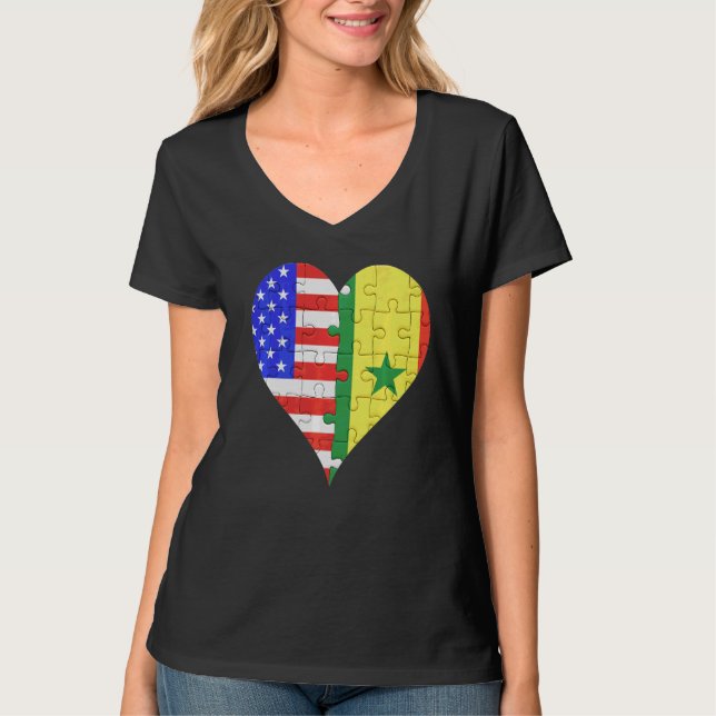 Camiseta American Senegal Flag Heart (Frente)