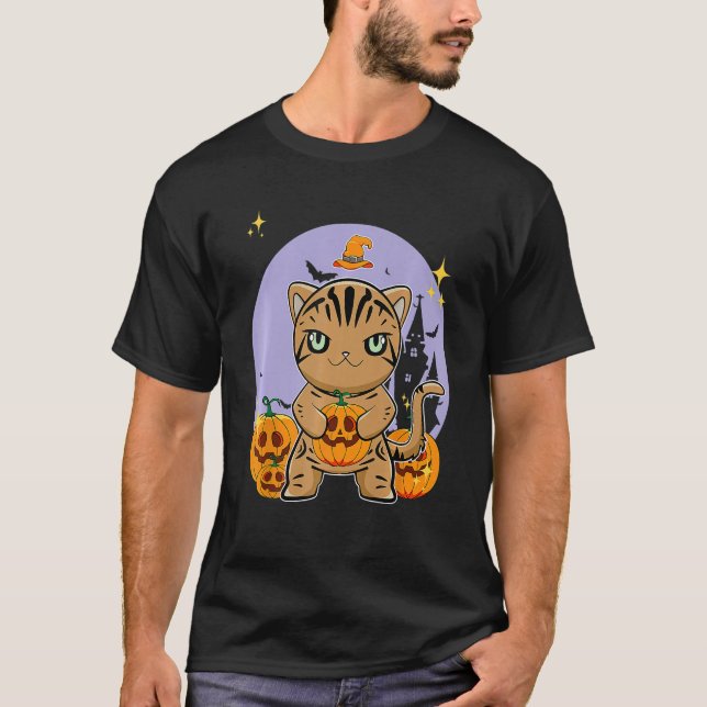 Camiseta American Shorthair Cat With Pumpkin Halloween (Frente)