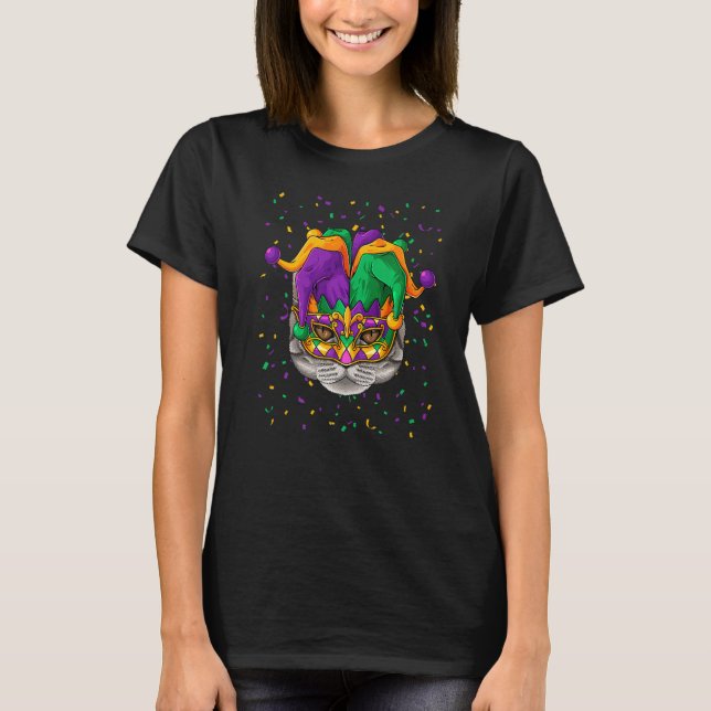 Camiseta American Shorthair Mardi Gras Face Carnaval Jester (Frente)