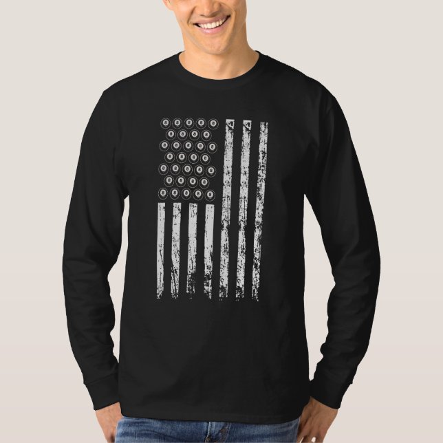 Camiseta American Sports Billiards Flag Athletic Pool Game  (Frente)