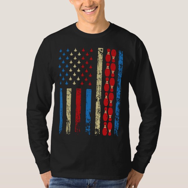 Camiseta American Sports Flag 4th Of July Bowling Pins Athl (Frente)
