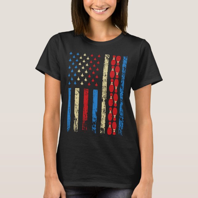 Camiseta American Sports Flag 4th Of July Bowling Pins Athl (Frente)