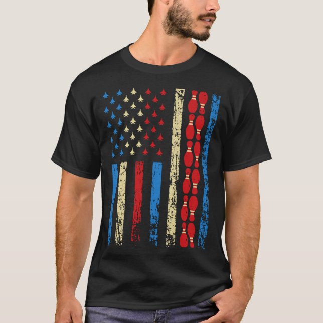 Camiseta American Sports Flag 4th Of July Bowling Pins Athl (Frente)