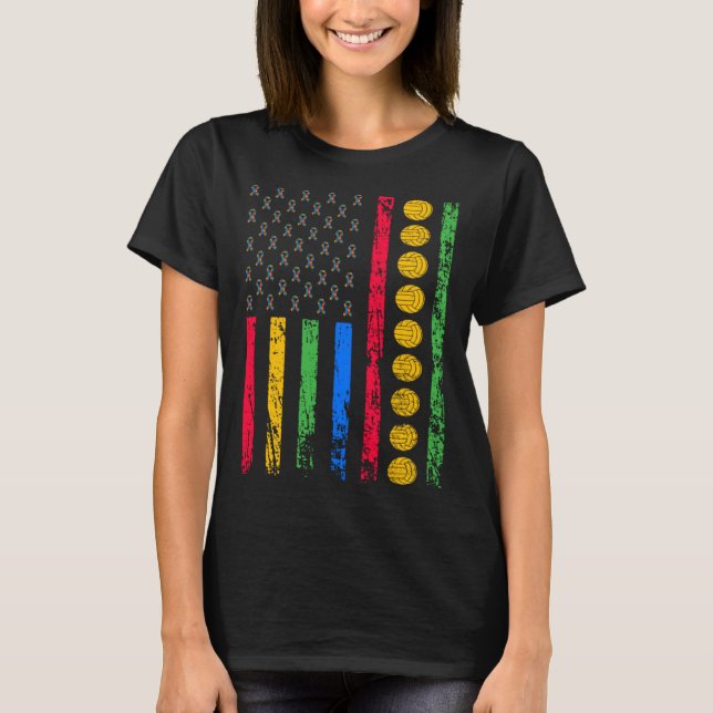 Camiseta American Sports Flag Autism Awareness Month Volley (Frente)