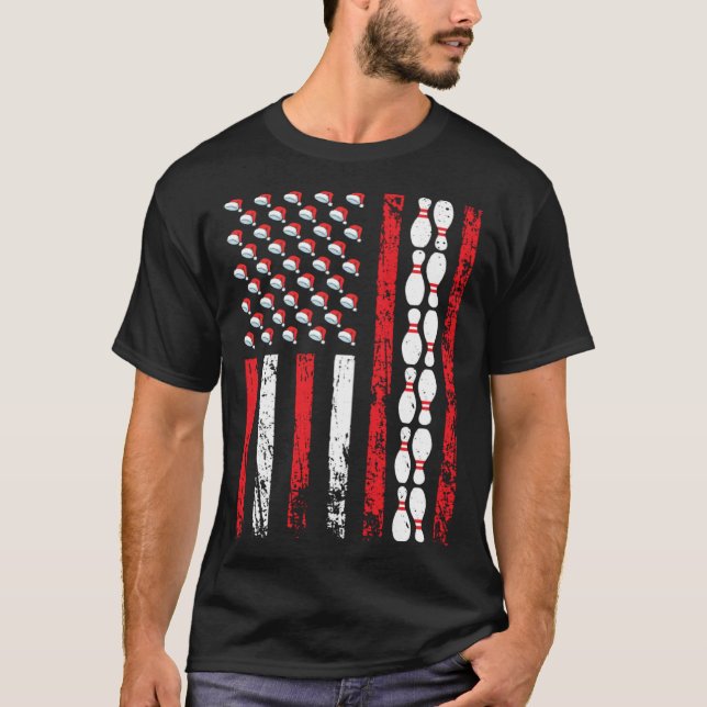 Camiseta American Sports Flag Christmas Bowling Pins Athlet (Frente)