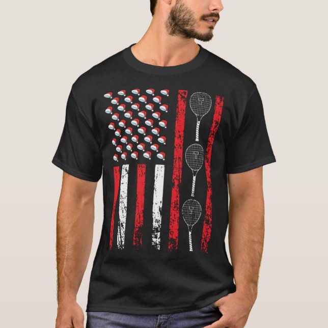 Camiseta American Sports Flag Christmas Tennis Racket Athle (Frente)