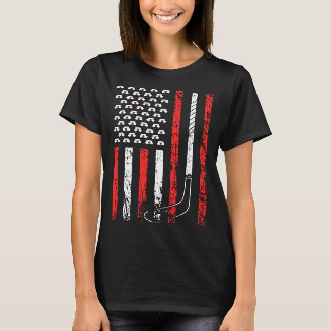 Camiseta American Sports Flag National Nurses Day Ice Hocke (Frente)