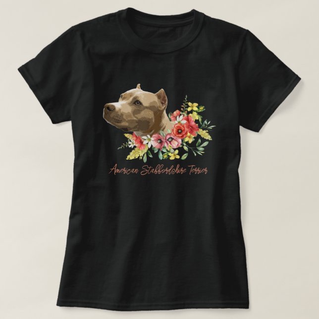 Camiseta American Staffordshire Terrier Floral Ilustração (Frente do Design)