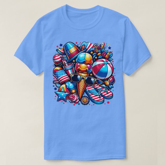 Camiseta American Summer Vibes 4 de julho celebrações com (Frente do Design)