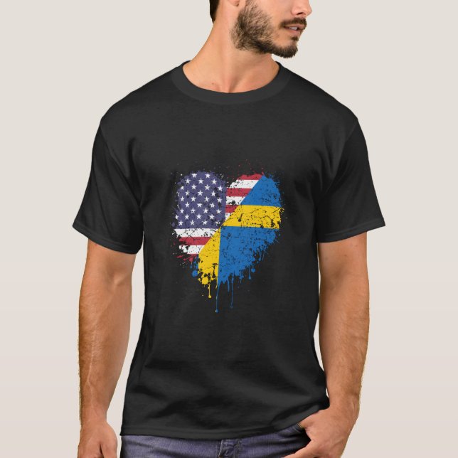Camiseta American Swedish America Usa Sweden Flag Love He S (Frente)