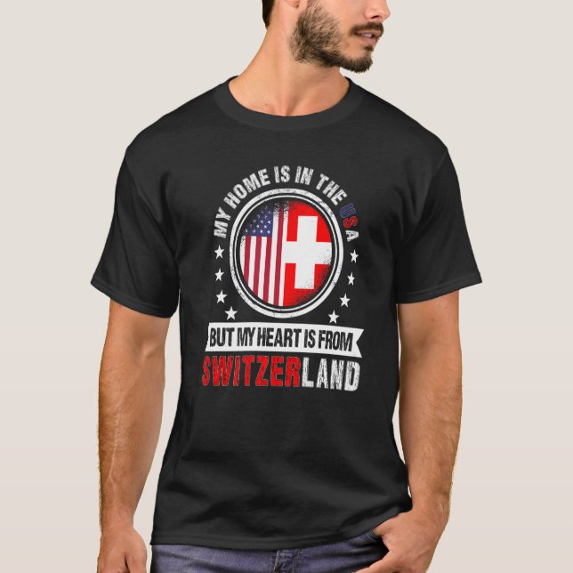 Camiseta American Swiss Flag Heart da América Suiça (Frente)