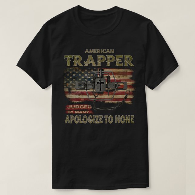 Camiseta American Trapper Coyote Steel Trap American Flag U (Frente do Design)