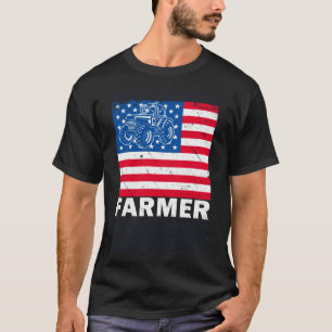 Camiseta American Trator Farmer Patriótico Fazenda EUA Flag