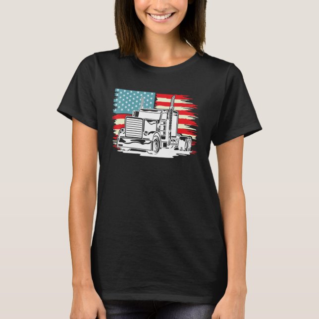 Camiseta American Truck Driver Patriotic US Flag Semi Trail (Frente)
