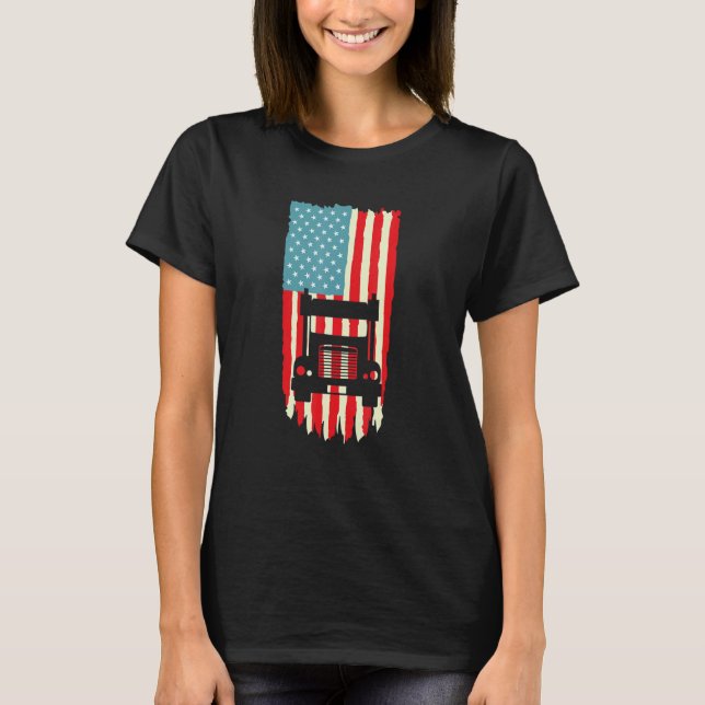 Camiseta American Truck Driver Patriotic US Flag Semi Trail (Frente)