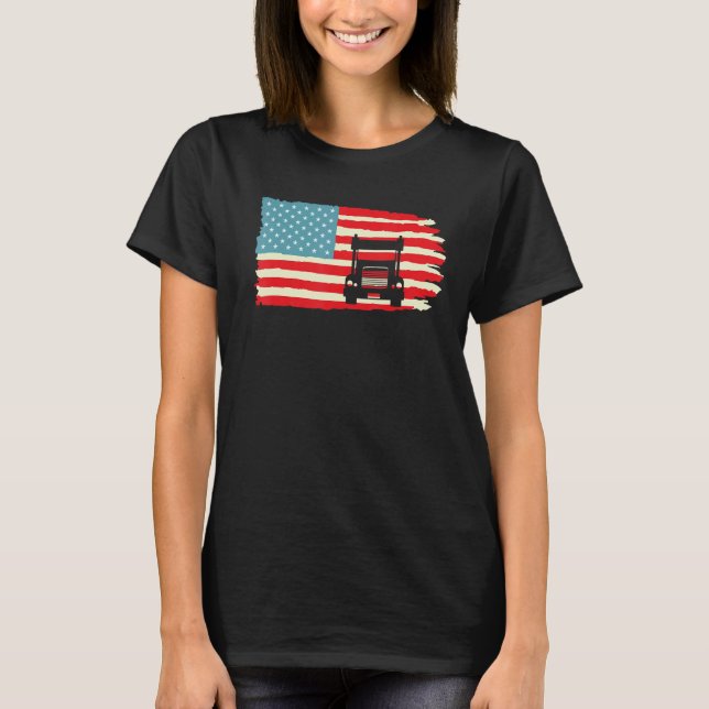 Camiseta American Truck Driver Patriotic US Flag Semi Trail (Frente)