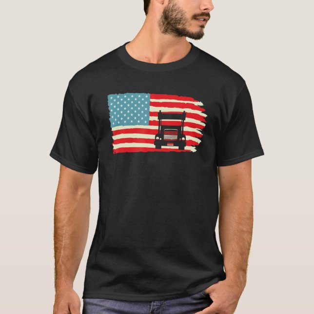 Camiseta American Truck Driver Patriotic US Flag Semi Trail (Frente)