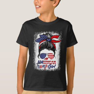 Camiseta American Trump Girl 4 De Julho Mensagem Bun Pro Tr