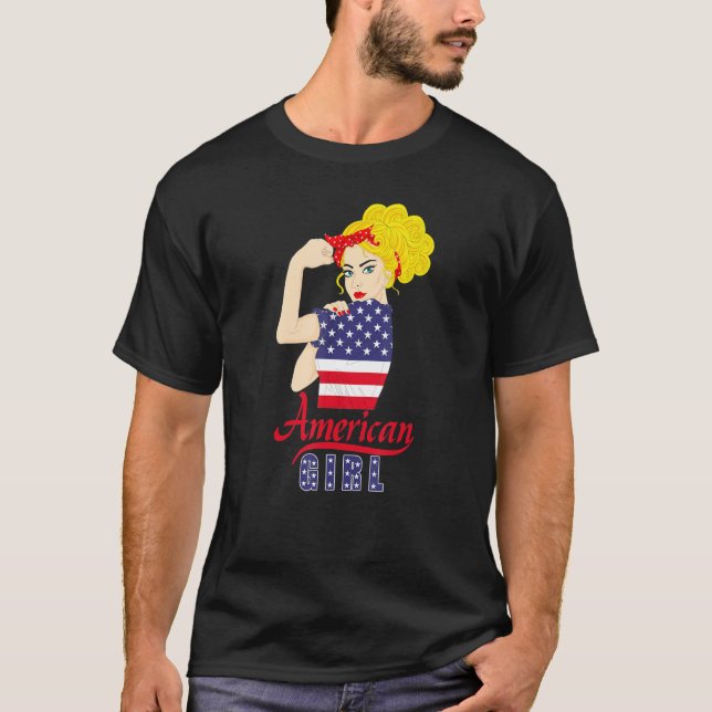 Camiseta American US Flag Girl Happy Labor Day Shirt Messy  (Frente)