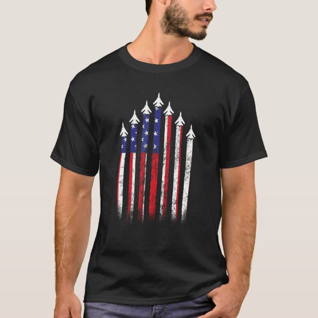 Camiseta American USA Flag Fighter Aircraft Pilot Airplane (Frente)