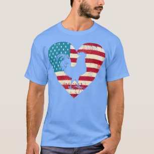 Camiseta American USA Flag Heart Chicken Lover Hen Fazenda