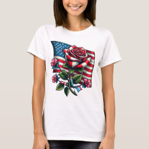 Camiseta American USA Flag rosa Patriotic flower Art