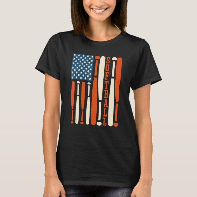 Camiseta American USA Flag Softball Bat Softball Softball C (Frente)
