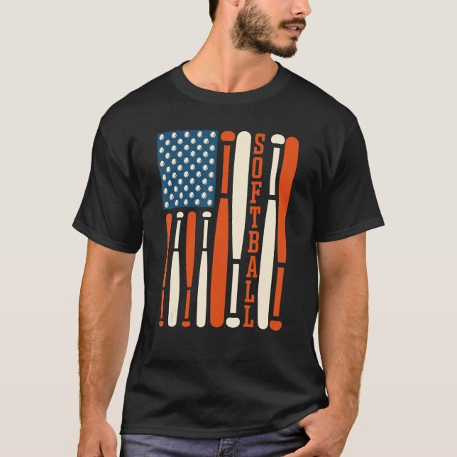 Camiseta American USA Flag Softball Bat Softball Softball C (Frente)