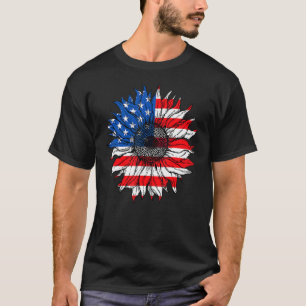 Camiseta American Usa Flag Sunflower 4 De Julho Estados Uni
