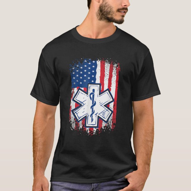 Camiseta American USA Flag Thin White Line EMS EMT Paramedi (Frente)