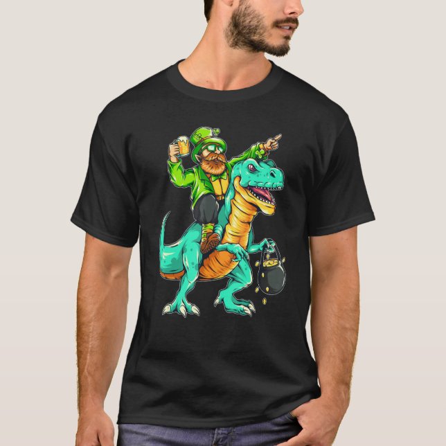 Camiseta American USA Irish Flag St Patricks Day And T-Rex (Frente)