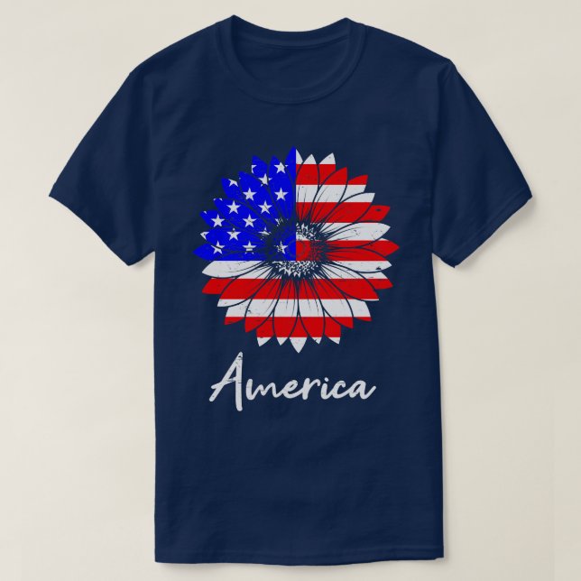 Camiseta American USA Sun Flower Gift (Frente do Design)