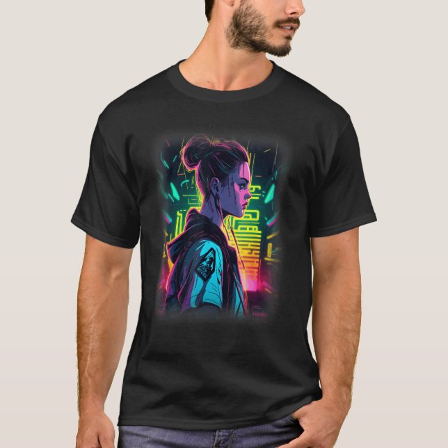 Camiseta American Woman Aesthetics Cool Rave Techno Girl Re (Frente)