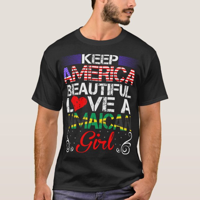 Camiseta Americana Bonita Ama Garota jamaicana Presente (Frente)