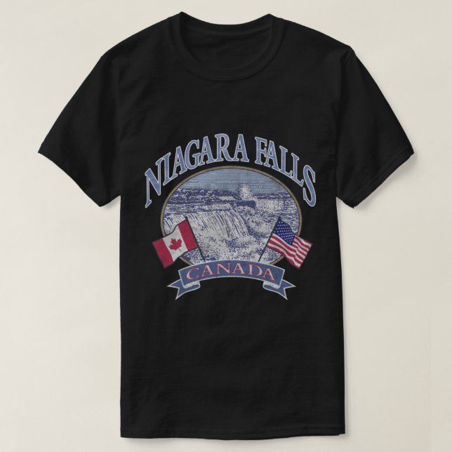 Camiseta Americana Niagara Cai Cena Canadá América Bandeira (Frente do Design)