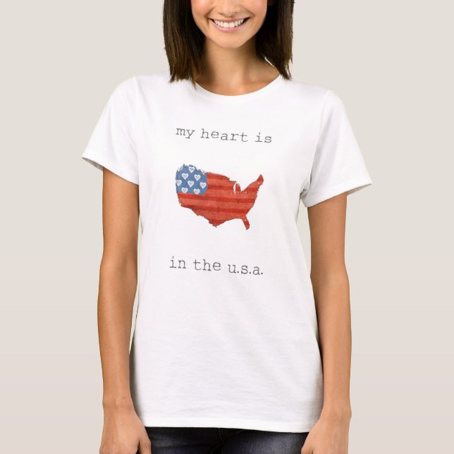 Camiseta Americana | O Meu Coração Está No Mapa Dos EUA (Frente)