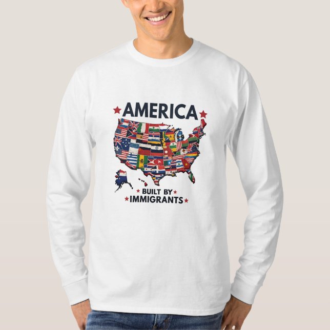 Camiseta Americano Construído por Imigrantes Patriótico Ame (Frente)