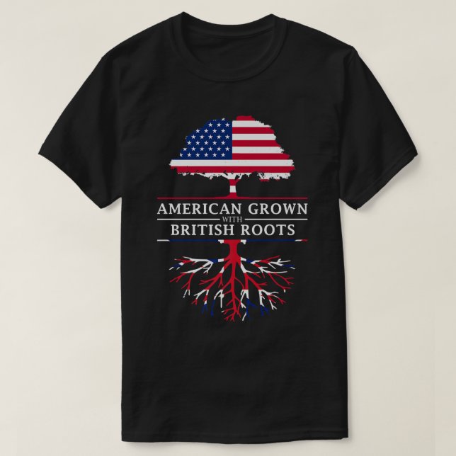 Camiseta Americano cresceu britânico torce união britânica  (Frente do Design)