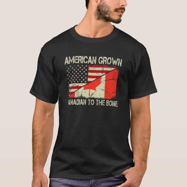 Camiseta Americano Cresceu Canadense Para A Bandeira Do Can (Frente)