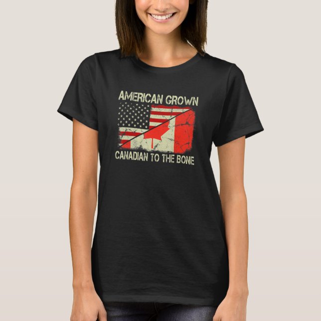 Camiseta Americano Cresceu Canadense Para A Bandeira Do Can (Frente)