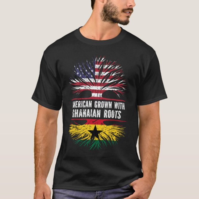 Camiseta Americano cresceu com a bandeira ganense Roots USA (Frente)